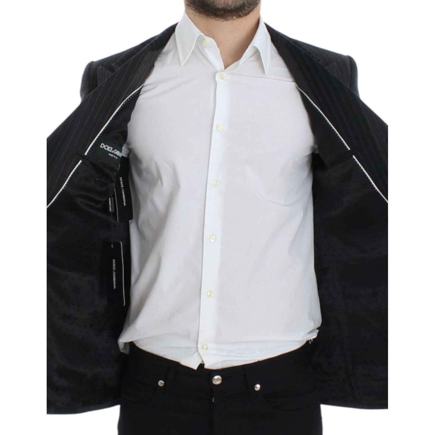 Dolce & Gabbana Gray striped wool stretch blazer