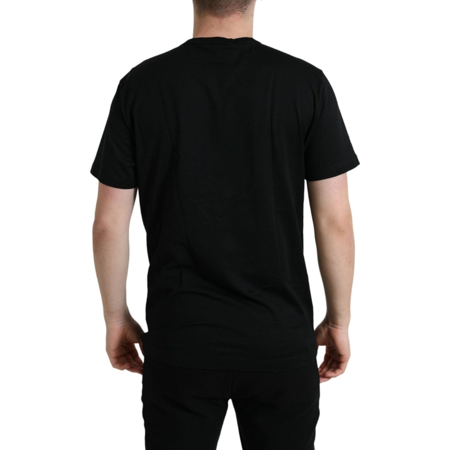 Dolce & Gabbana Black Cotton Dog Tag Round Neck T-shirt