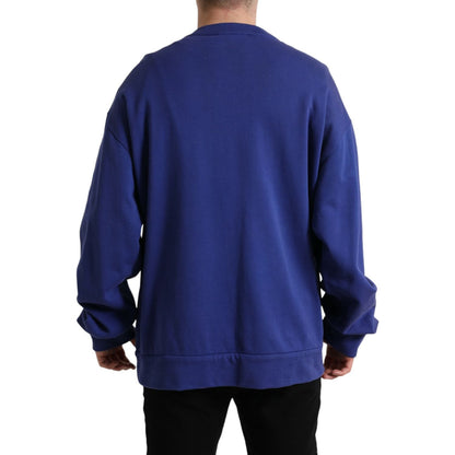 Dolce & Gabbana Royal Blue Cotton Crewneck Pullover Sweater