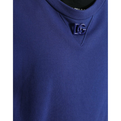 Dolce & Gabbana Royal Blue Cotton Crewneck Pullover Sweater