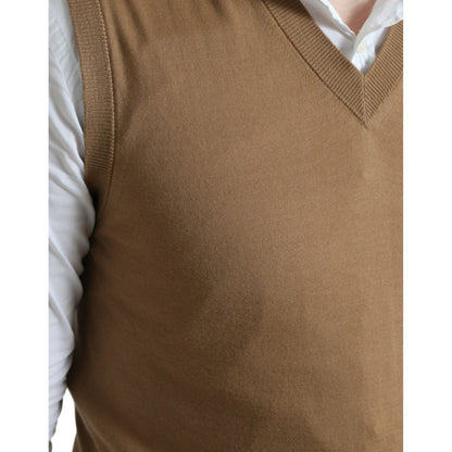 Dolce & Gabbana Brown Wool Sleeveless Pullover Sweater