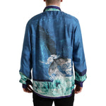 Dolce & Gabbana Blue Ocean Print Silk Collared Button Down Shirt