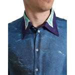 Dolce & Gabbana Blue Ocean Print Silk Collared Button Down Shirt