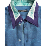 Dolce & Gabbana Blue Ocean Print Silk Collared Button Down Shirt