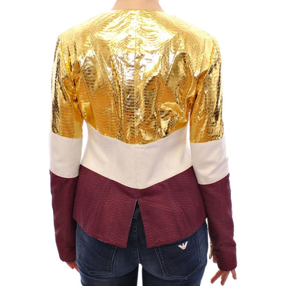 Vladimiro Gioia White Gold Purple Leather Jacket Coats & Jackets
