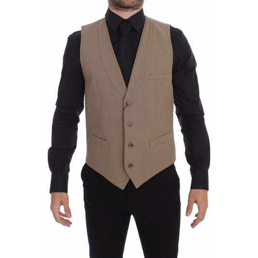 Dolce & Gabbana Beige Cotton Slim Fit Button Front Dress Vest GSS10421-1