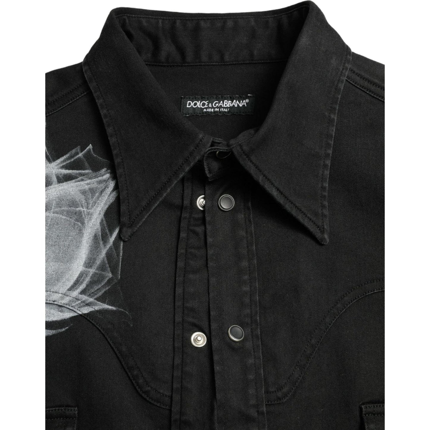 Dolce & Gabbana Black Floral Cotton Collared Dress Shirt