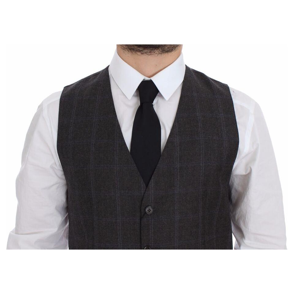 Dolce & Gabbana Brown Check Wool Single Breasted Vest