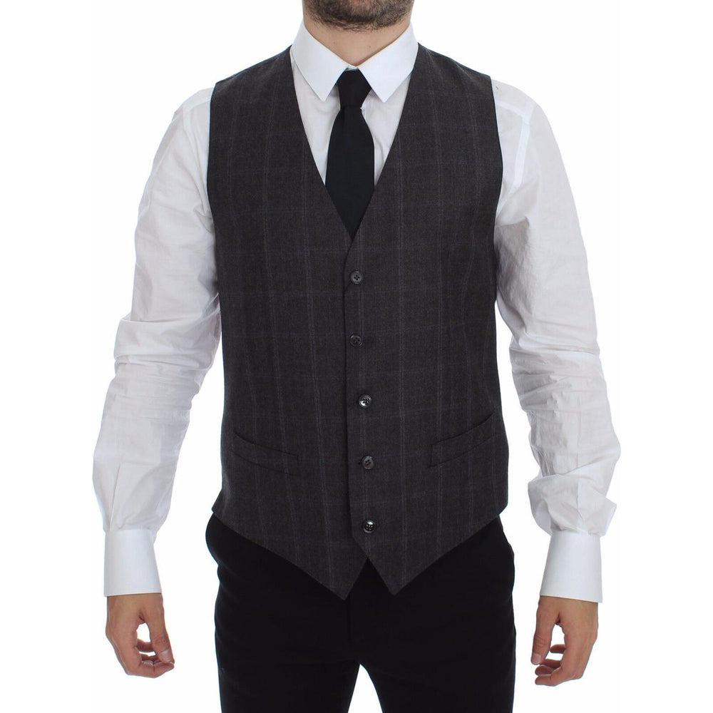 Dolce & Gabbana Brown Check Wool Single Breasted Vest