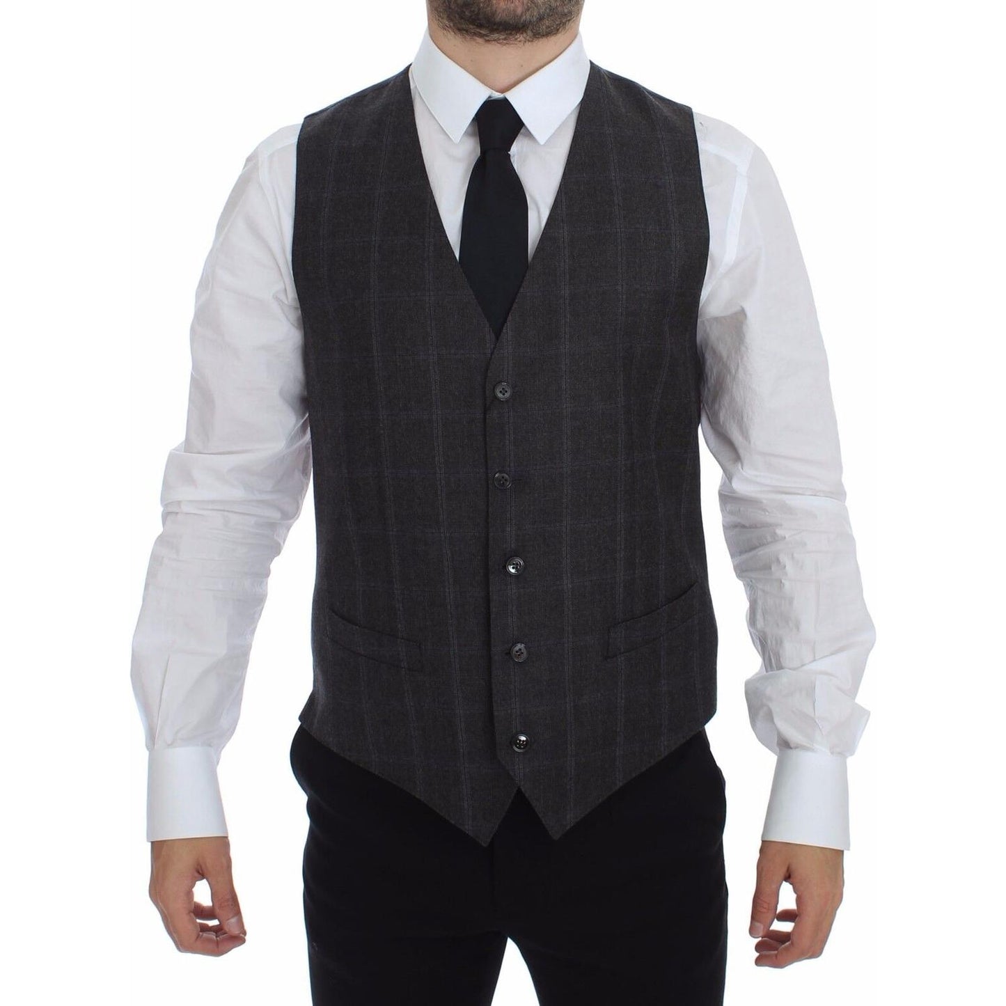 Dolce & Gabbana Brown Check Wool Single Breasted Vest
