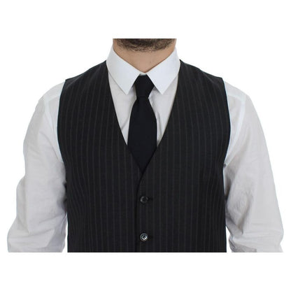 Dolce & Gabbana Gray Striped Wool Logo Vest Gilet Weste