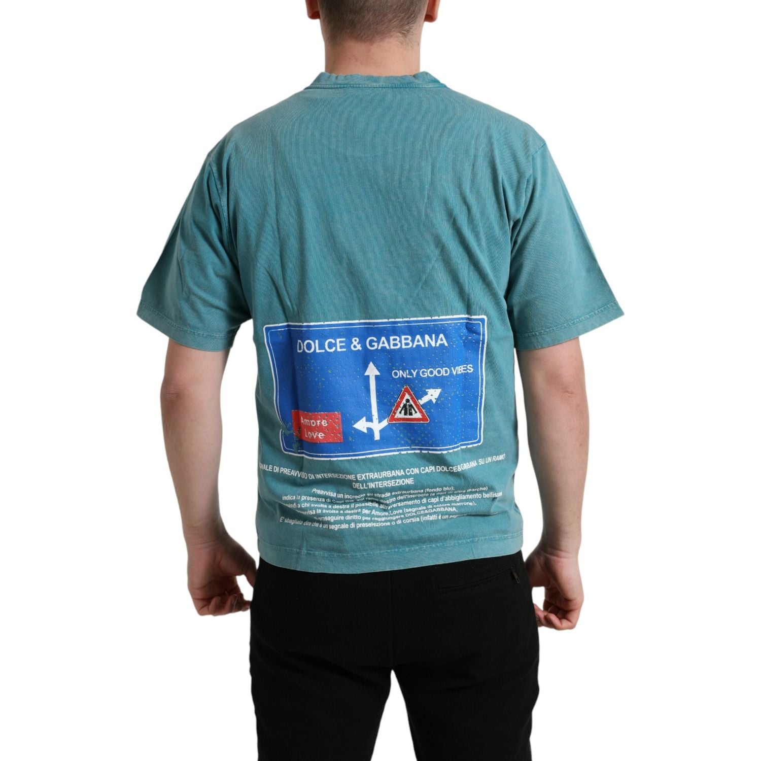 تي شيرت Dolce &amp; Gabbana Chic Blue Milano Motive Cotton