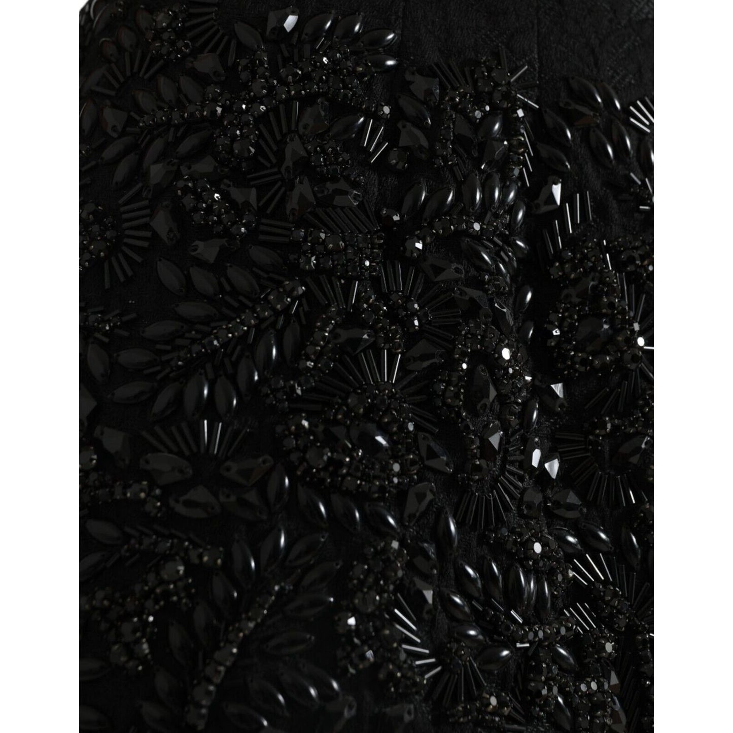 Dolce & Gabbana Black Crystal Handmade Knee Pencil Skirt