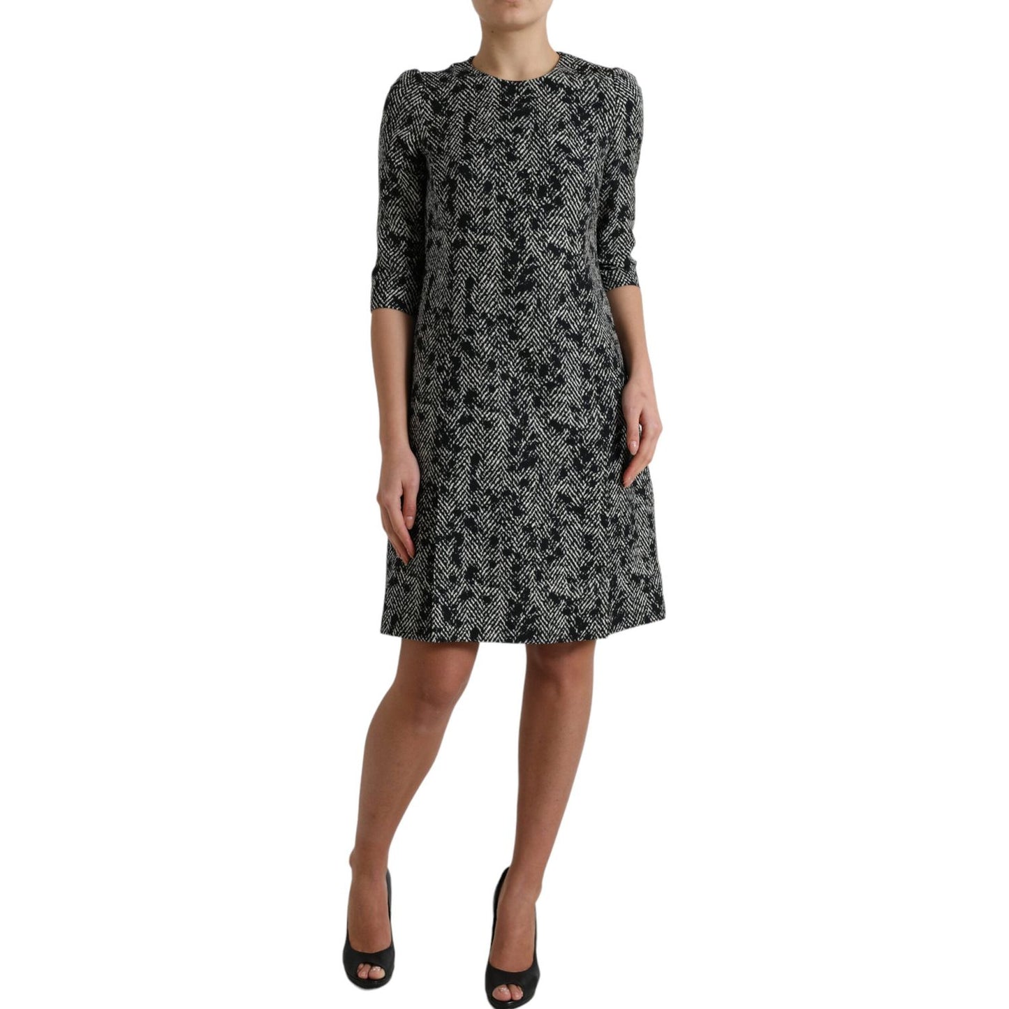 Dolce & Gabbana Black Chevron Polyester Shift Mini Dress