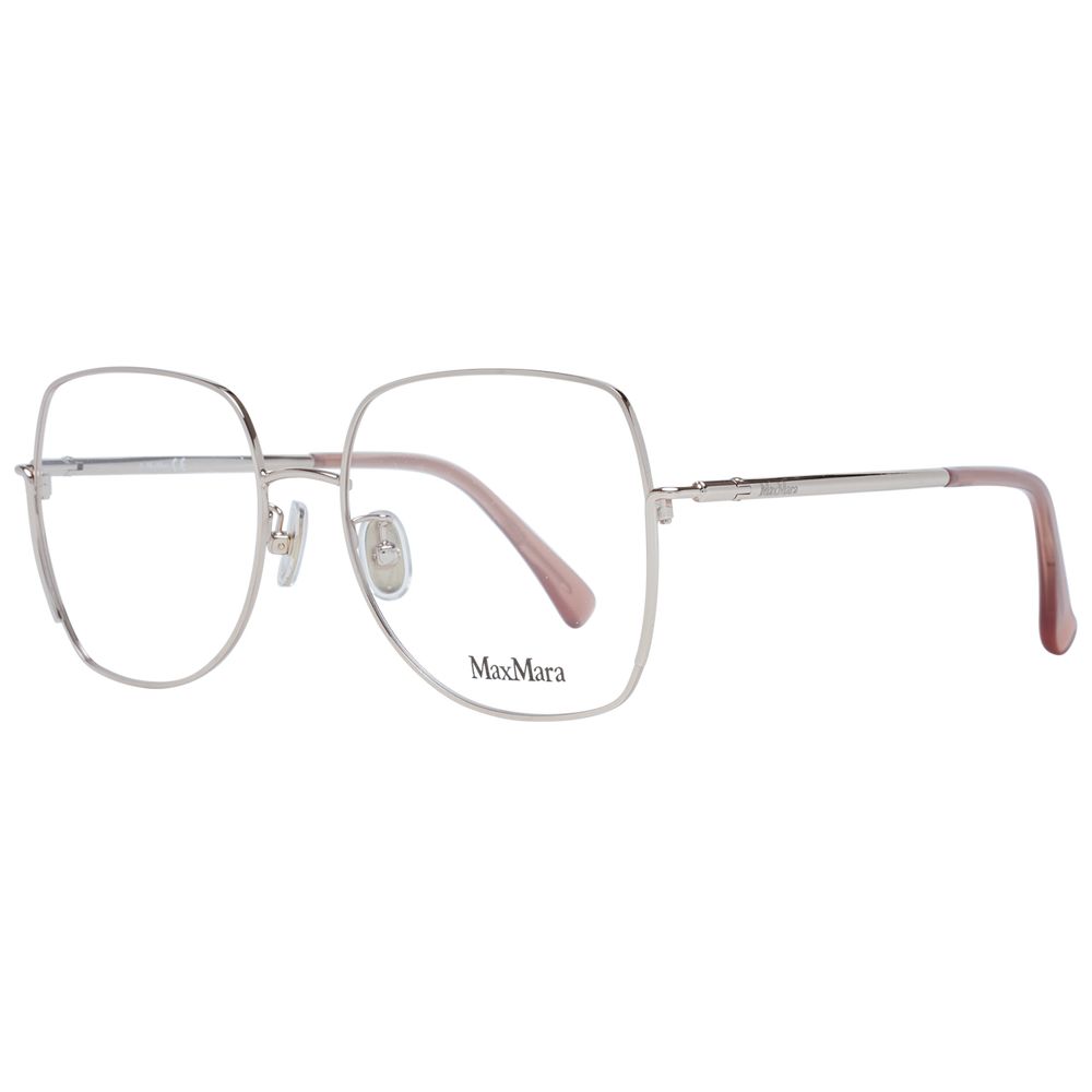 Max Mara Gold Women Glasses Frame in metal full-rim trapezium style with demo lenses, featuring a 55mm width and 140mm temples.