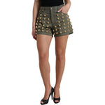 Dolce & Gabbana Green Embellished Cotton High Waist Hot Pants Shorts