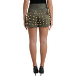 Dolce & Gabbana Green Embellished Cotton High Waist Hot Pants Shorts