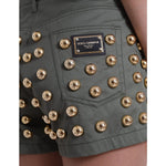 Dolce & Gabbana Green Embellished Cotton High Waist Hot Pants Shorts