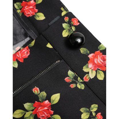 Dolce & Gabbana Black Floral Wool High Waist Tapered Pants