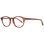 Bally Brown Unisex Glasses Frame with full-rim round design, brown plastic frame, 49-19-145 size, branded case included.