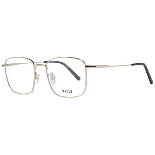 Bally Gold Men Glasses Frame with metal full-rim and square design, featuring demo plastic lenses, in gold color.