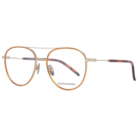 Scotch & Soda Gold Men Glasses Frame in metal with aviator style, full-rim design, and demo plastic lenses, featuring 100% UVA & UVB protection.