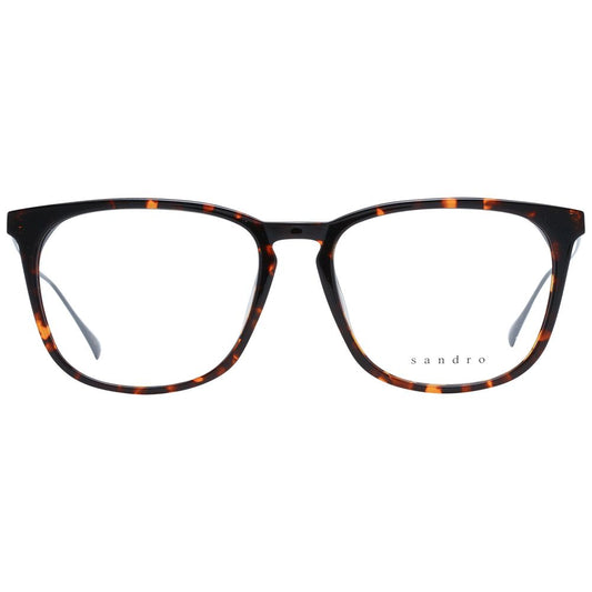 Sandro Brown Men Glasses Frame, full-rim trapezium acetate design with demo plastic lenses, size 55-17-145, without spring hinge.