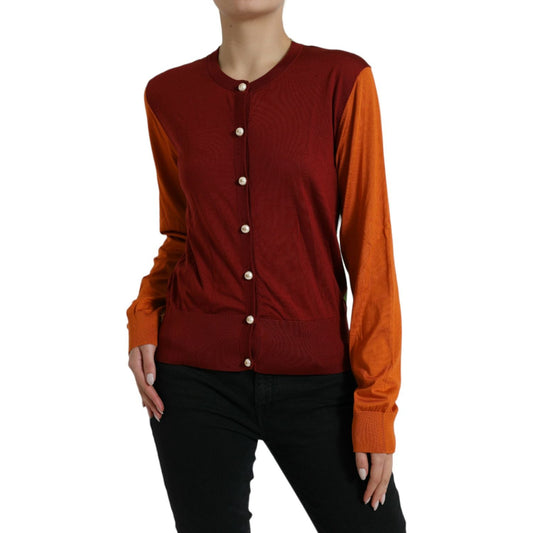 Dolce & Gabbana Multicolor Cardigan Color Block Silk Crewneck Sweater