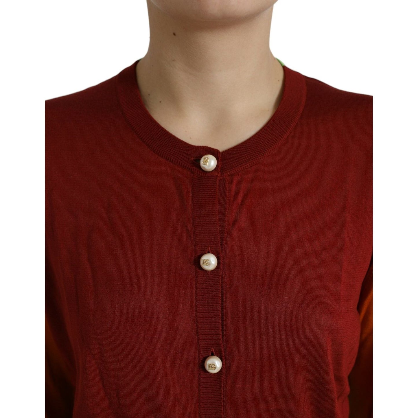 Dolce & Gabbana Multicolor Cardigan Color Block Silk Crewneck Sweater