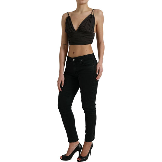 Dolce & Gabbana Brown Viscose Plunging V-neck Cropped Tank Top
