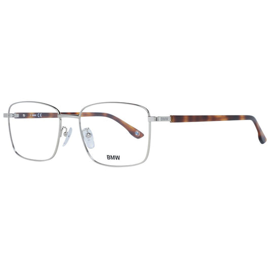 BMW Gold Men Glasses Frame, rectangle style, metal and plastic full-rim, demo lenses, size 56-18-145, gold color, includes branded case.
