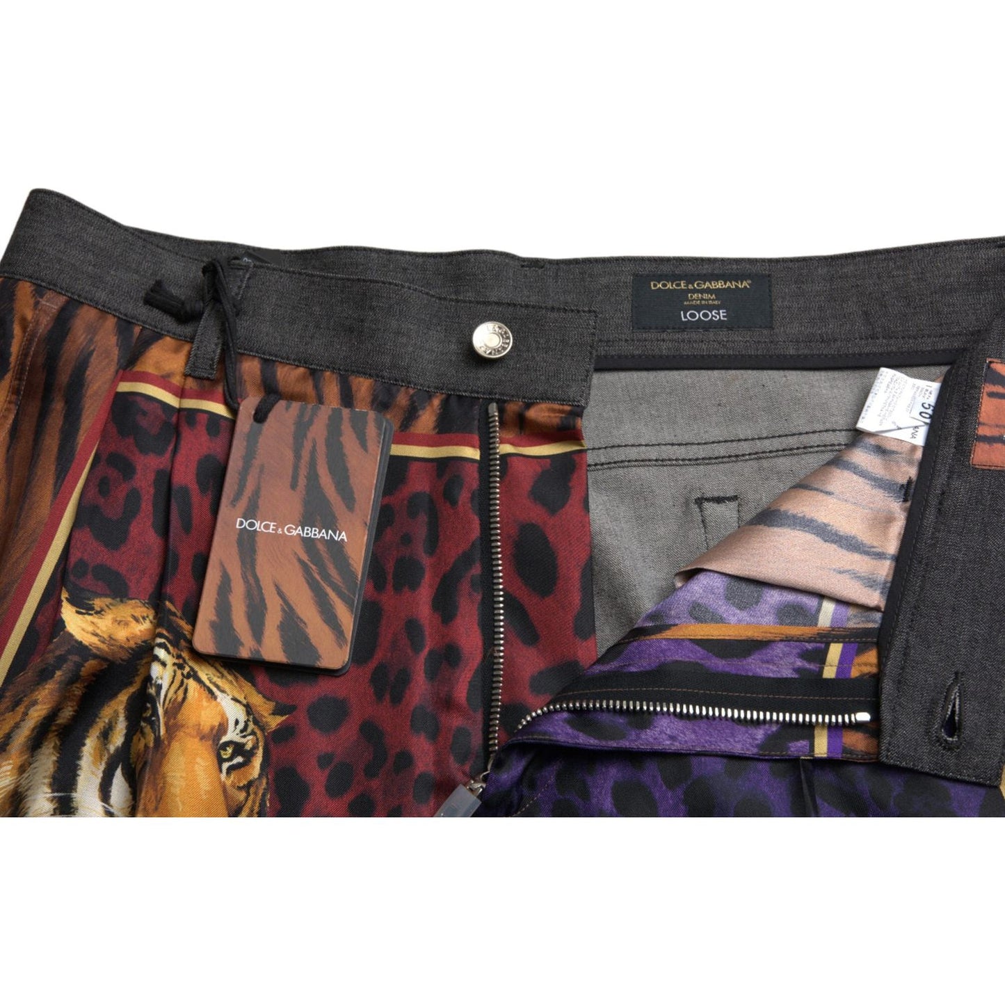 Dolce & Gabbana Multicolor Tiger Cotton Loose Denim Jeans