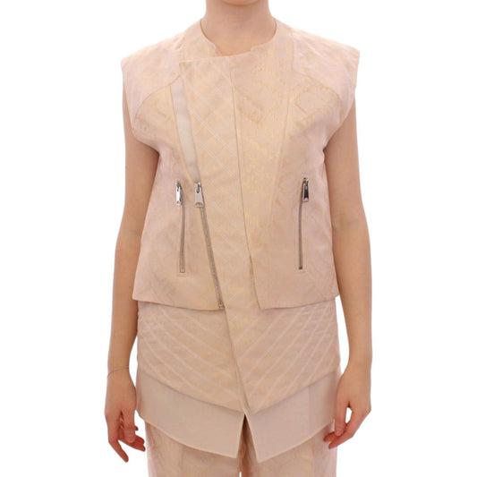 Zeyneptosun Beige brocade sleeveless jacket MOM10089-1