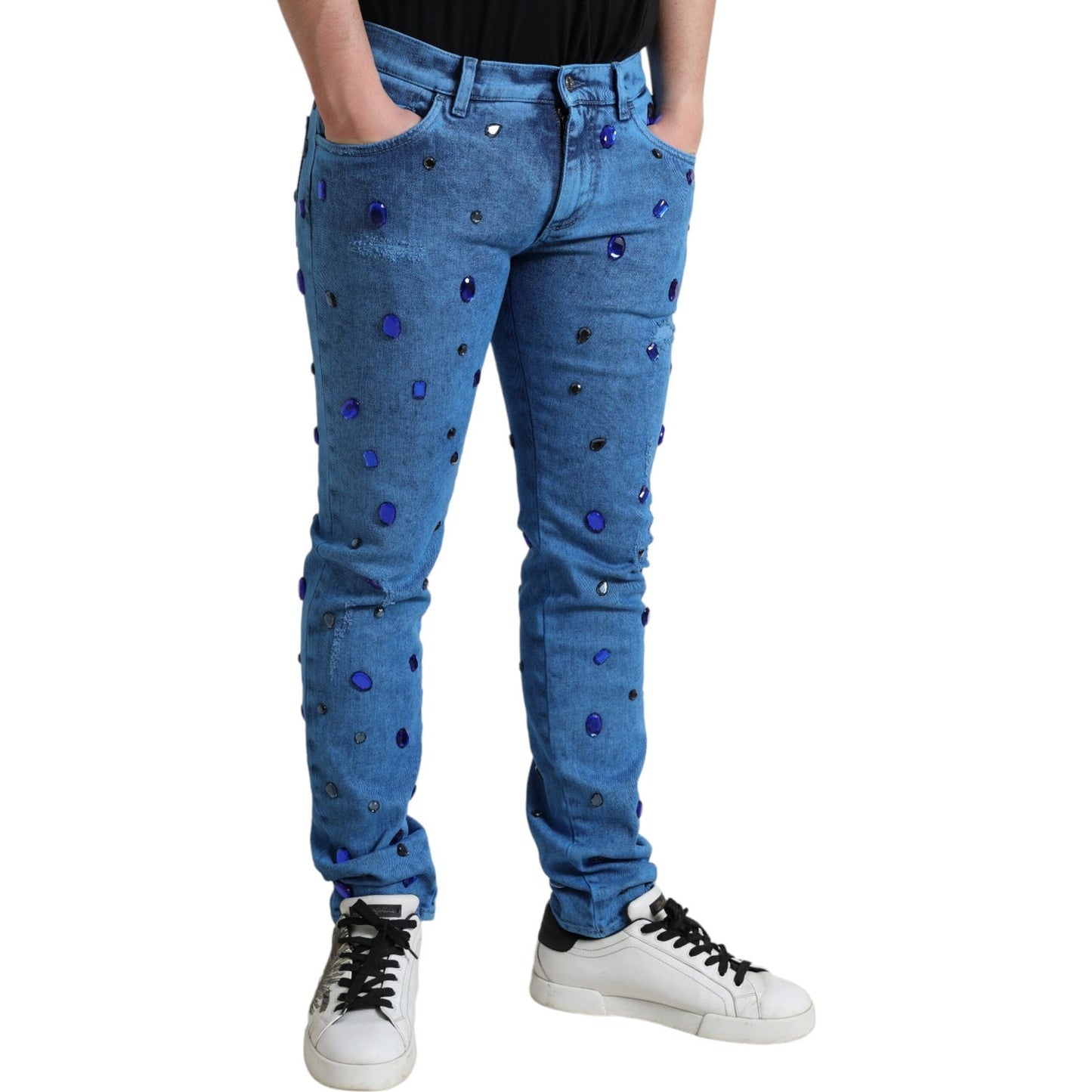 Dolce & Gabbana Blue Crystal Embellished Skinny Denim Jeans