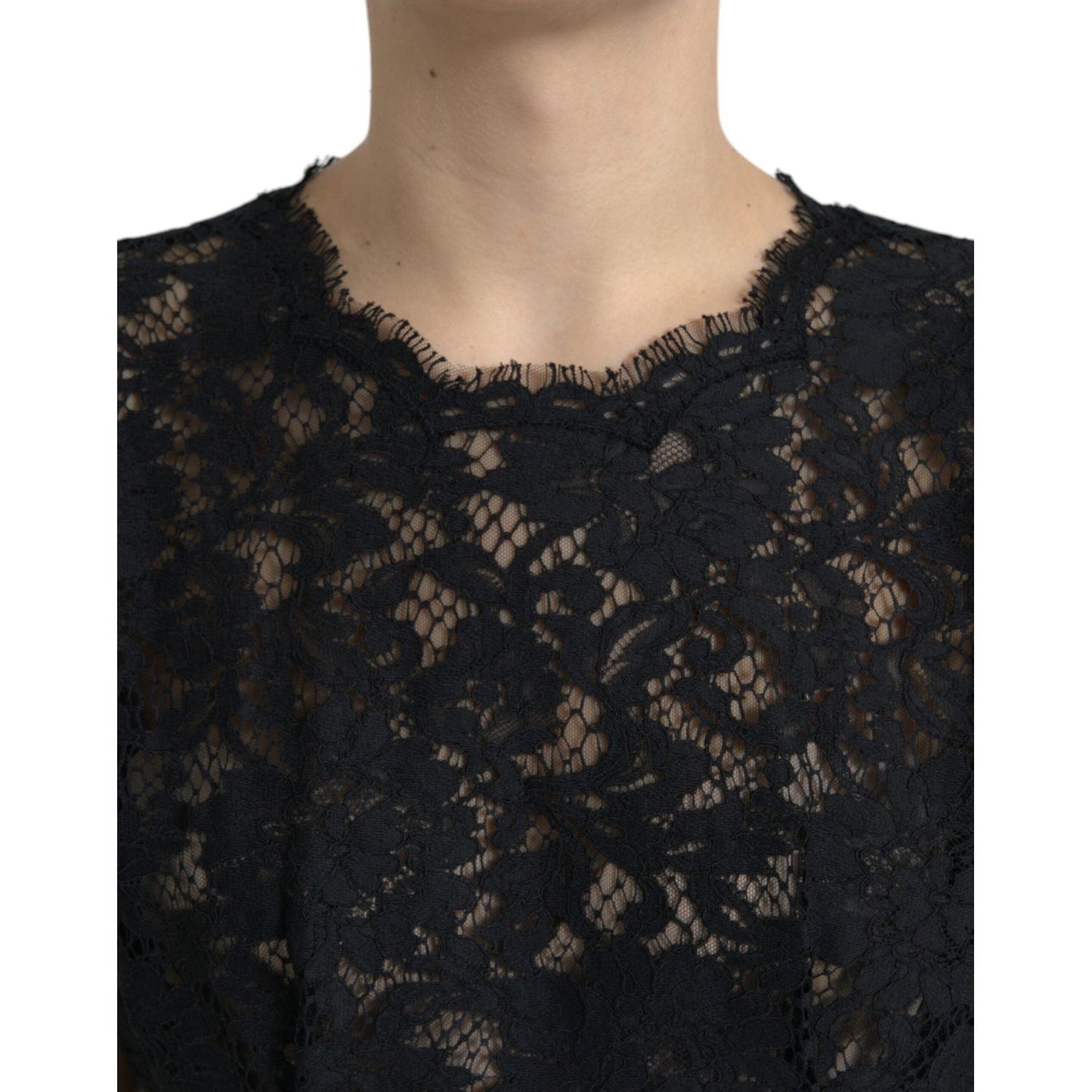 Dolce & Gabbana Black Floral Lace Cotton A-line Mini Dress
