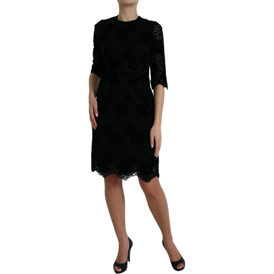 Dolce & Gabbana Black Floral Lace Cotton Bodycon Dress