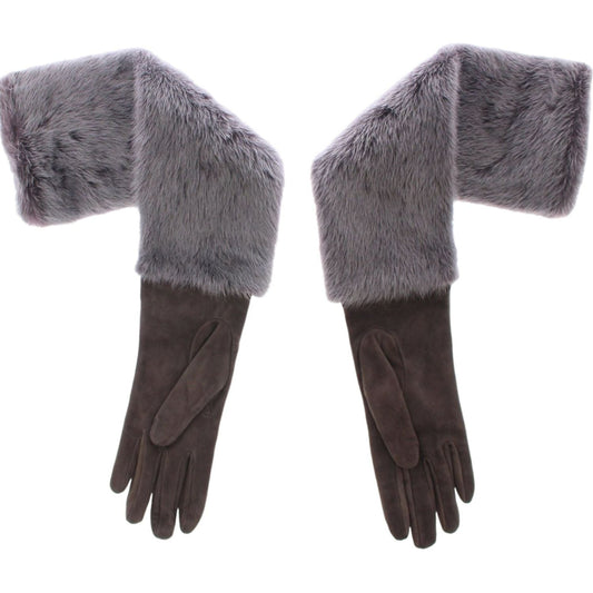 Dolce & Gabbana Gray Mink Fur Lambskin Suede Leather Gloves MOM11434-3