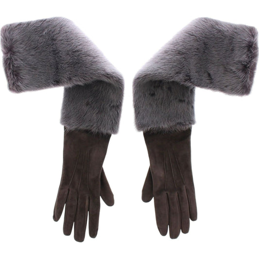 Dolce & Gabbana Gray Mink Fur Lambskin Suede Leather Gloves MOM11434-3