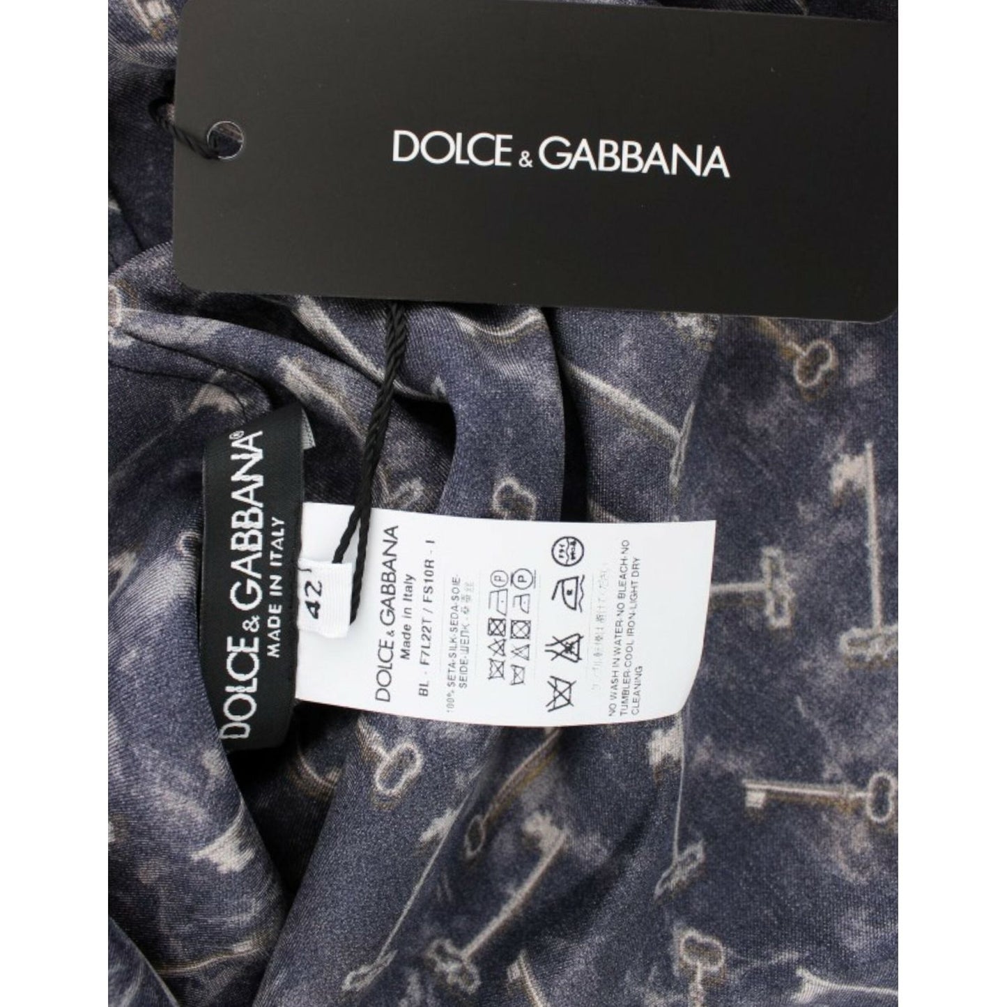 Dolce & Gabbana Blue gold key print silk blouse