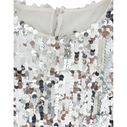 Dolce & Gabbana Silver Sequined Crewneck Blouse T-shirt Top