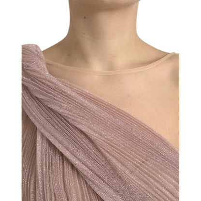 Dolce & Gabbana Pink One Shoulder Pleated Lame Tulle Dress