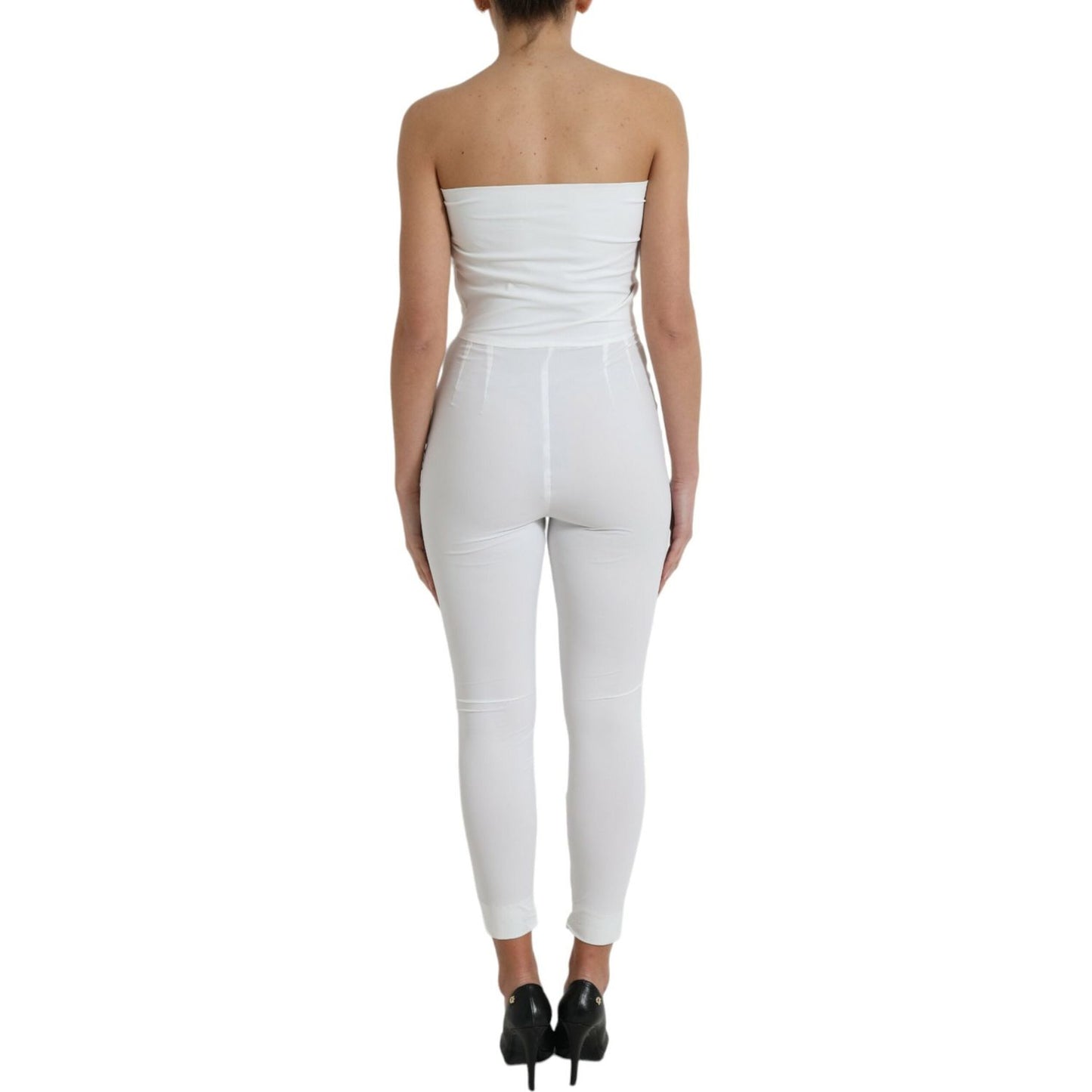 Dolce & Gabbana White Nylon Strapless Bodycon Jumpsuit Dress