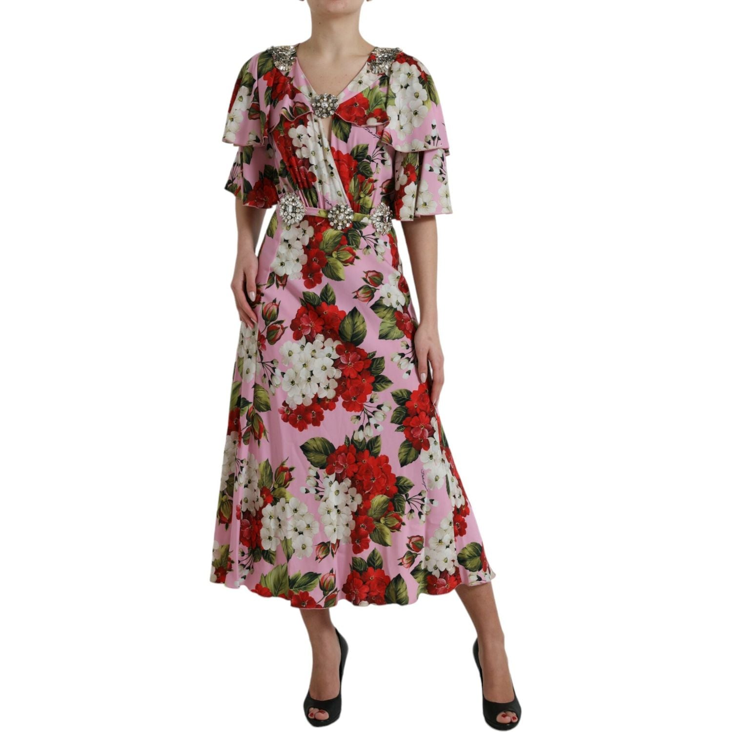 فستان حرير أنيق مزين بالكريستال من دولتشي آند غابانا