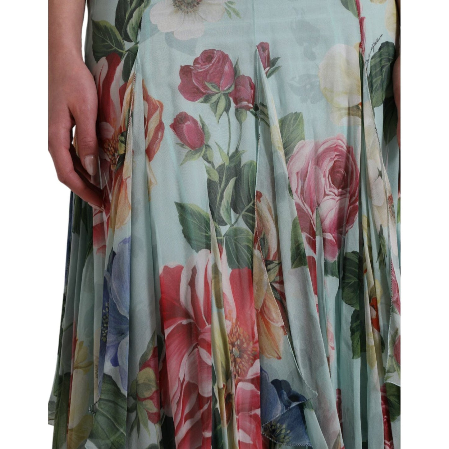 Dolce & Gabbana Blue Floral Print Tiered Long Maxi Dress