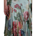 Dolce & Gabbana Blue Floral Print Tiered Long Maxi Dress