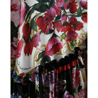 Dolce & Gabbana Multicolor Floral Print Silk Twill Gown Dress