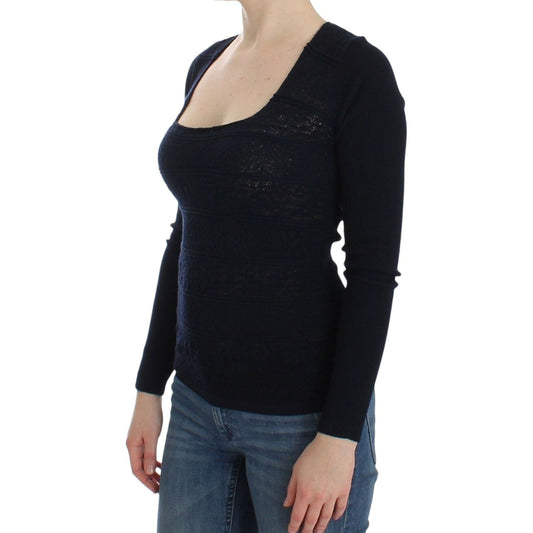 Ermanno Scervino Blue Knitted Wool Stretch Sweater Top