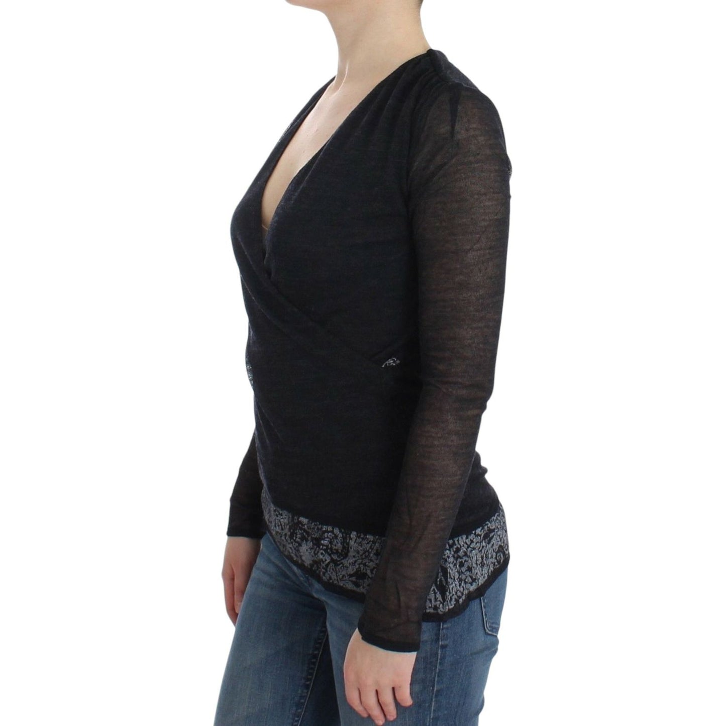Ermanno Scervino Black Wool Blend Stretch Long Sleeve Sweater