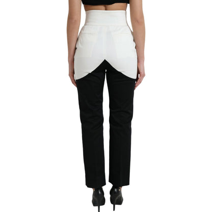 Dolce & Gabbana Black White Cotton Cut Out Waist Tapered Pants