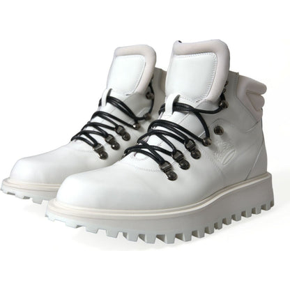Dolce & Gabbana White Vulcano Trekking Ankle Boots Shoes